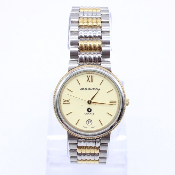 J.B Champion Watch Mens Silver Tone Stainless Steel Beige Dial Swiss Movt - Picture 2 of 8
